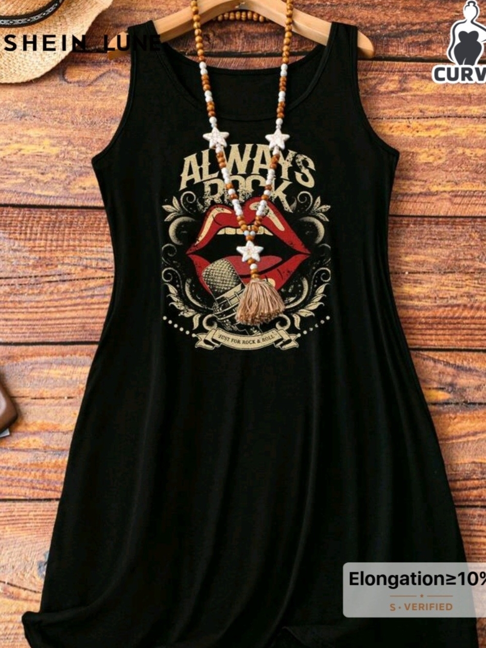 Black Midi Dress with Rock & Roll Red & Cream Graphic
